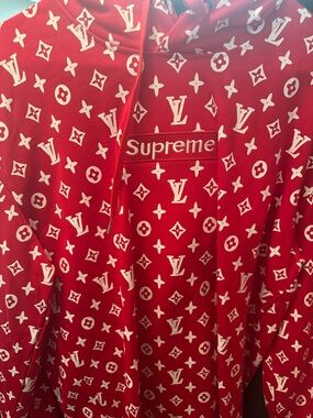 Louis Vuitton Red and White Monogram Pullover Hoodie